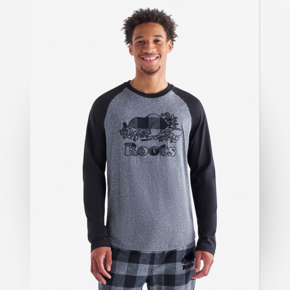 Roots Men's Charcoal and Black Long Sleeve Tee Size XXL